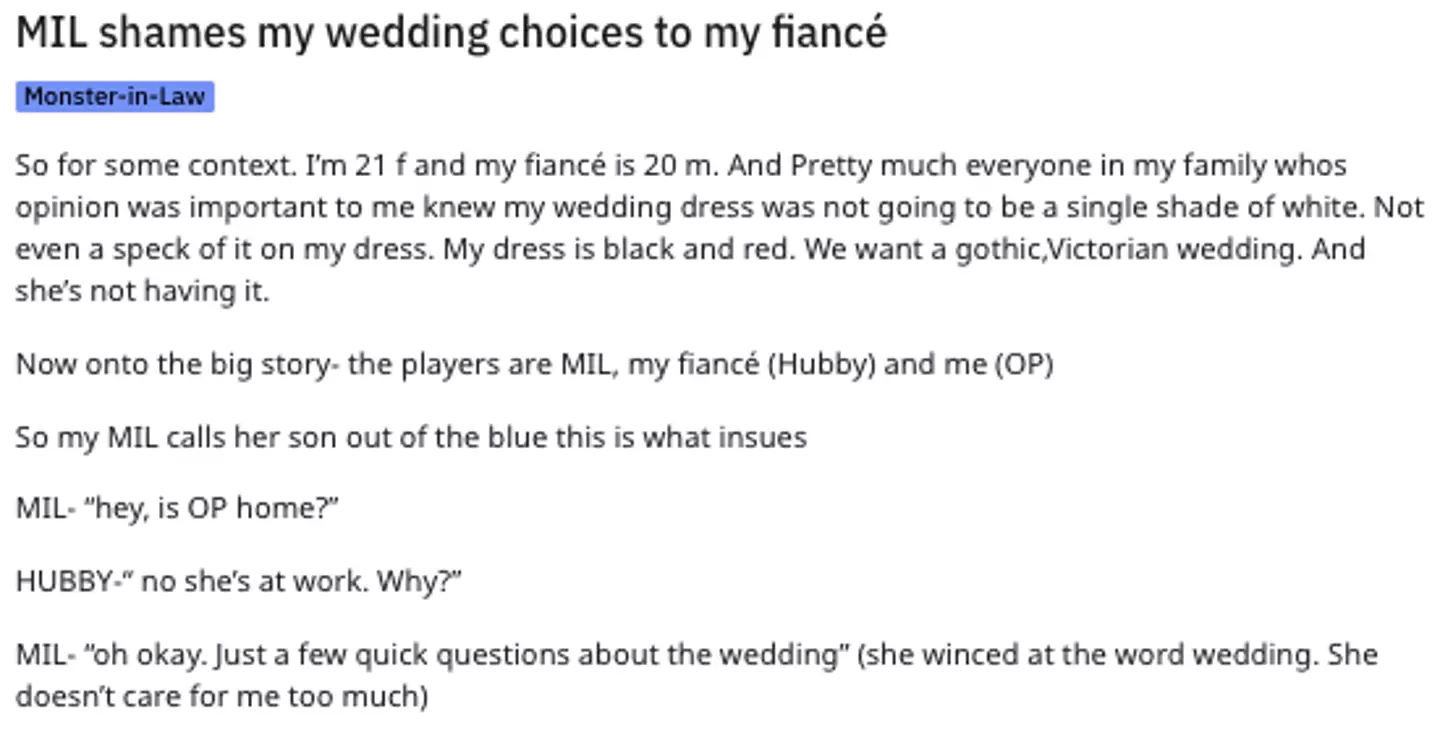 One bride took to Reddit to ask for advice (