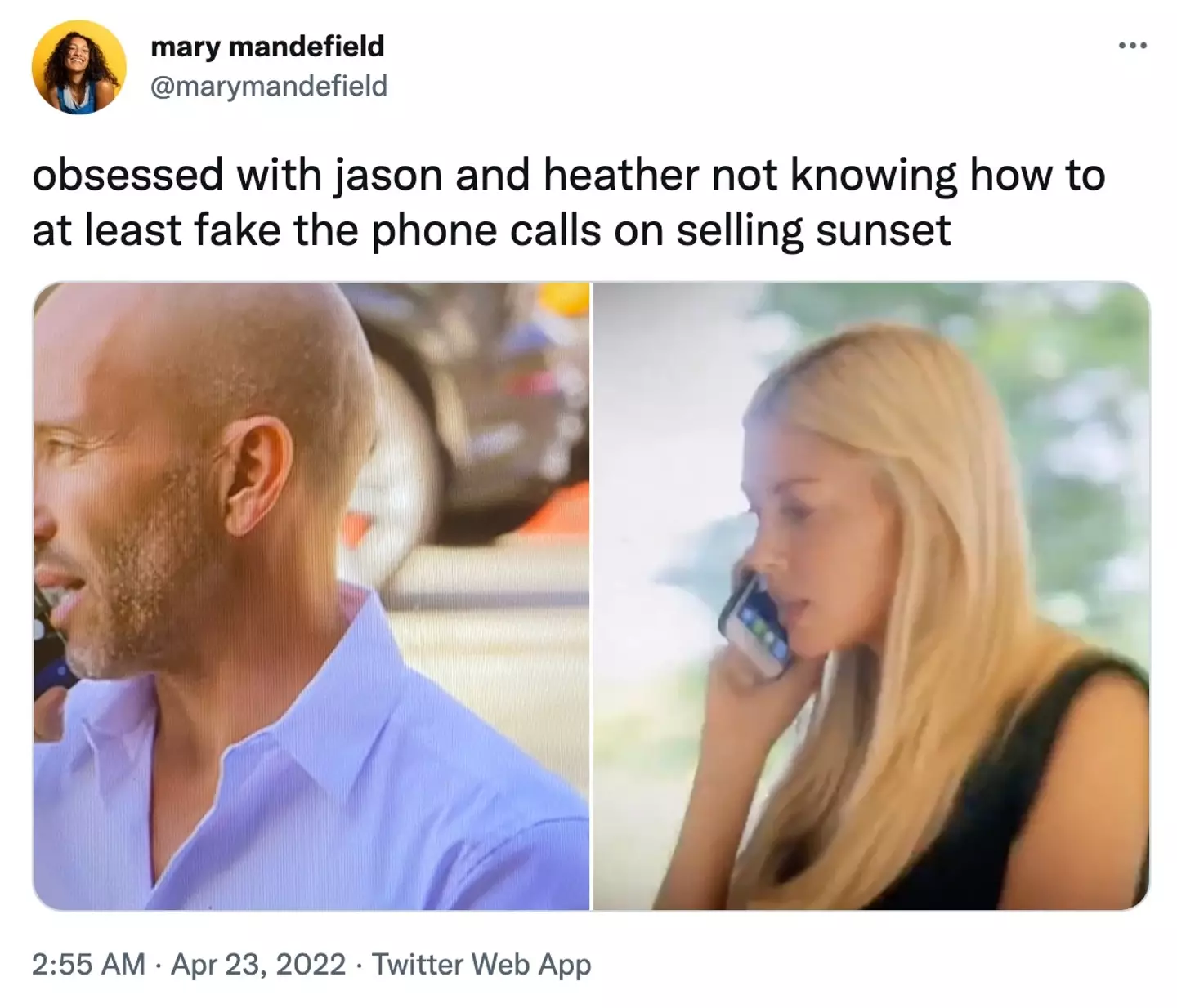 It also appeared that Heather Rae El Moussa was involved in a similar mishap, only she seemed to have her home screen open during the phone call, instead (Twitter @marymandefield).