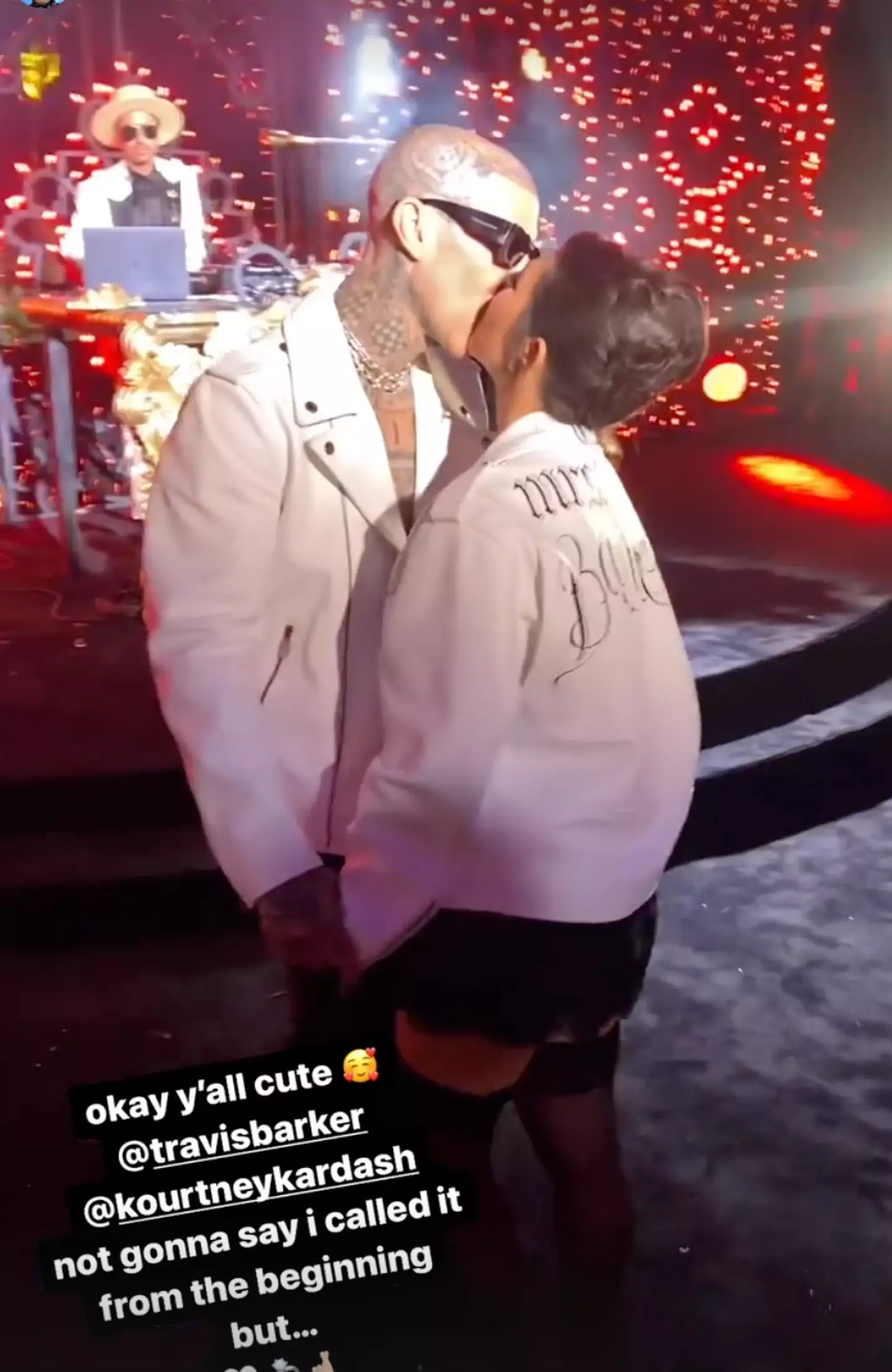 The newly weds then donned matching white leather biker jackets with 'Mr and Mrs Barker' written on them.