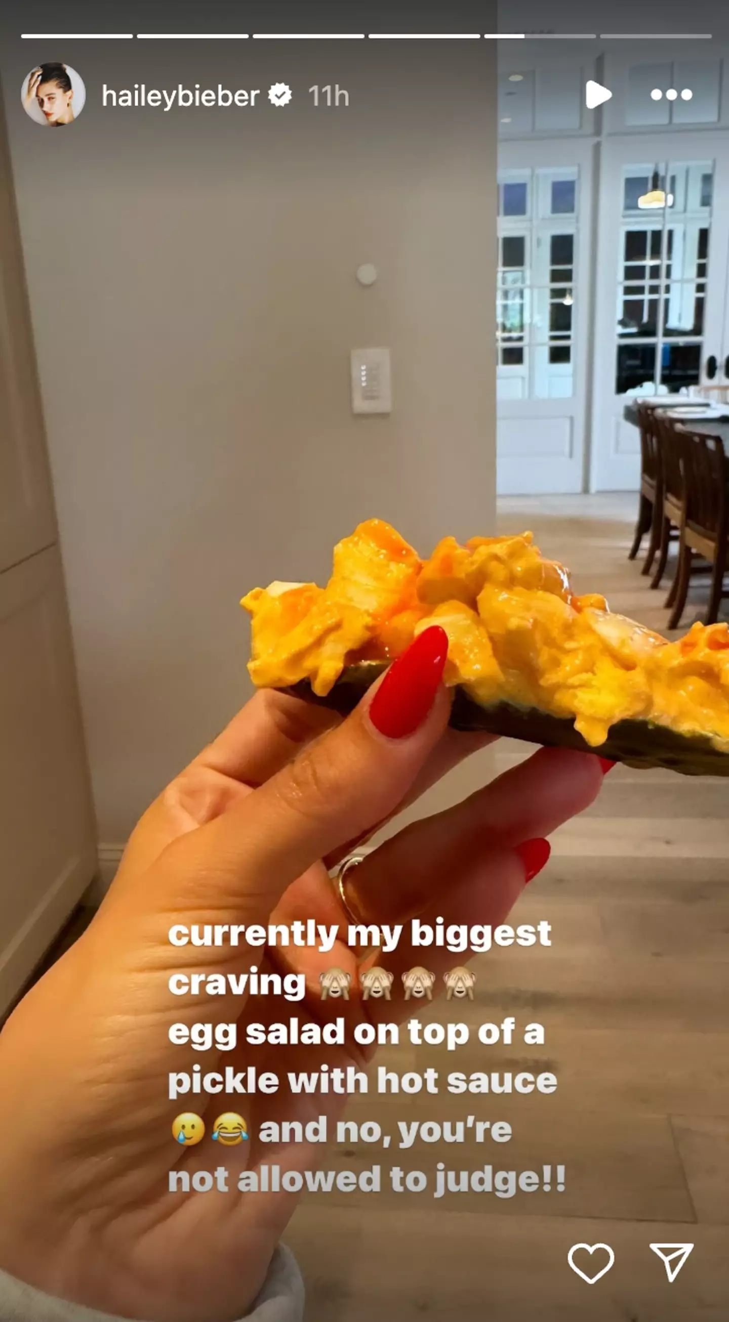 The mum-to-be took to Instagram to share her 'biggest' pregnancy craving. (Instagram/@haileybieber)