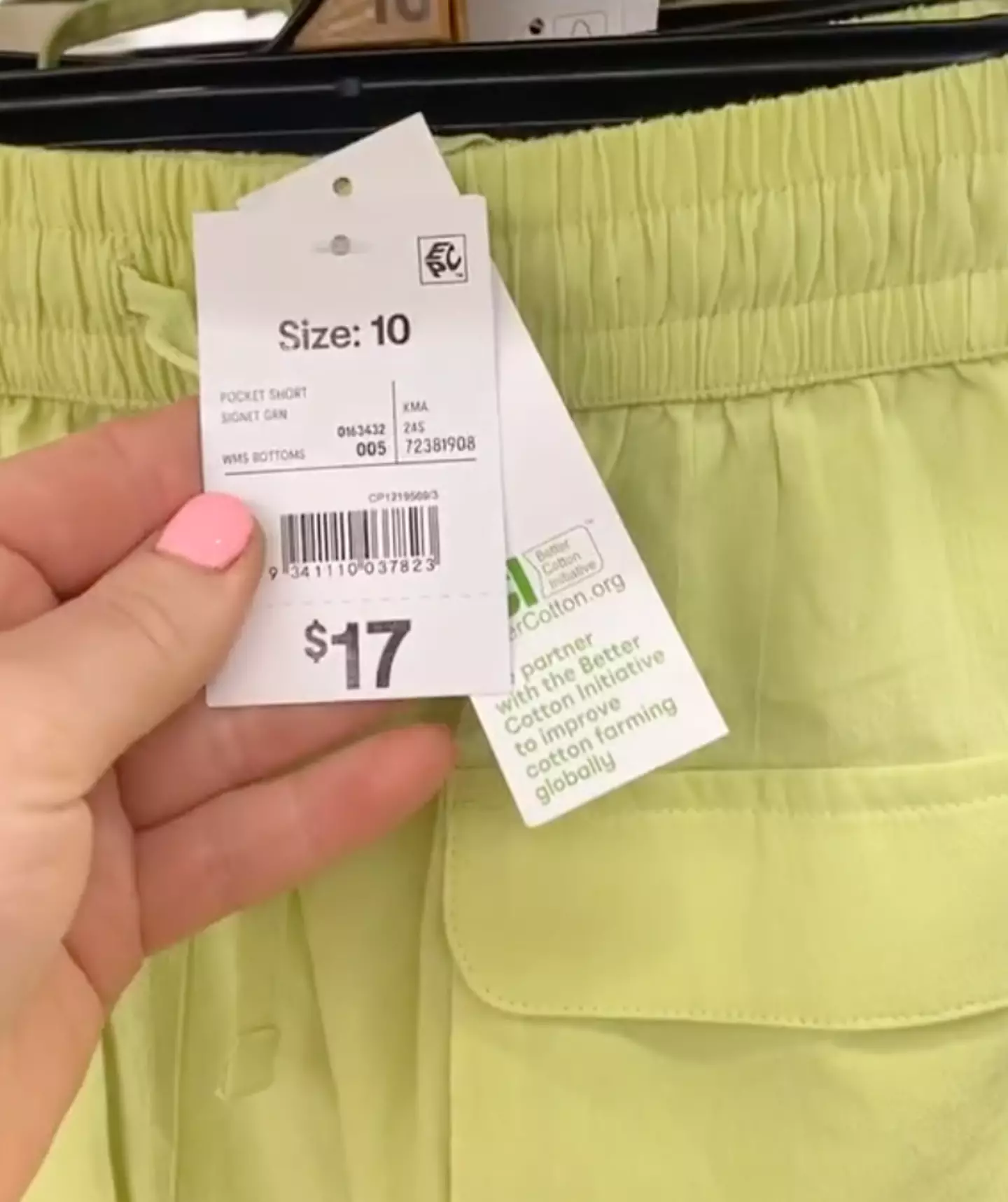 Monica noticed that there was a $2 difference between smaller and larger sizes in the same pair of shorts.