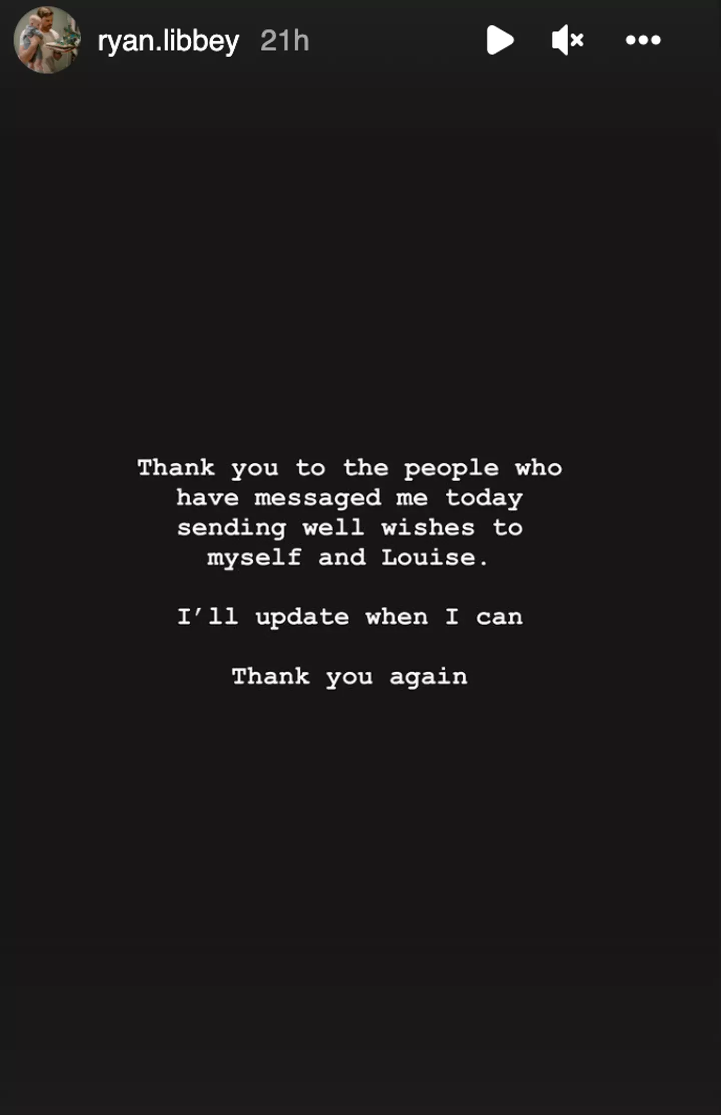 Ryan promised to give followers an update via Instagram.