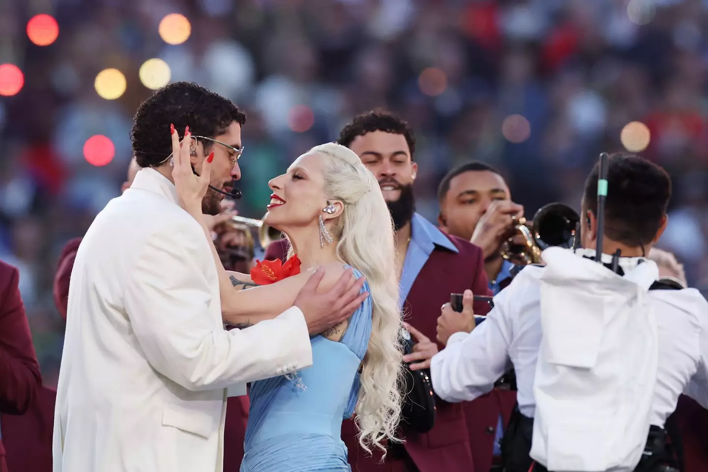 Bad Bunny brought out Lady Gaga during his history-making Super Bowl halftime show performance (Kevin C. Cox/Getty Images)