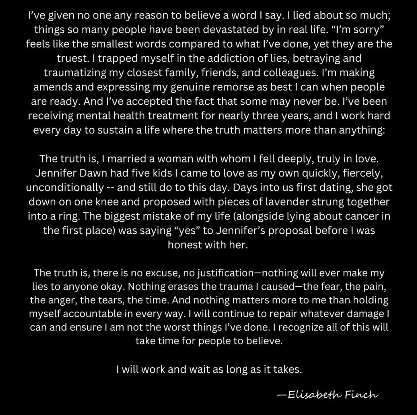 Finch shared a statement to Instagram the day the documentary was released (Instagram/@erfinchie)