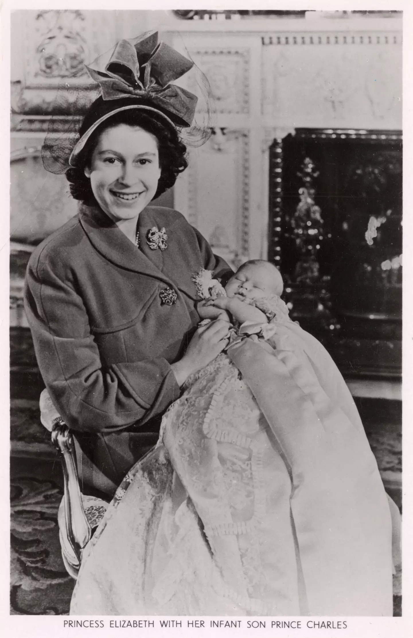 Princess Elizabeth - later Queen Elizabeth II - with newborn son Prince Charles - later King Charles III.