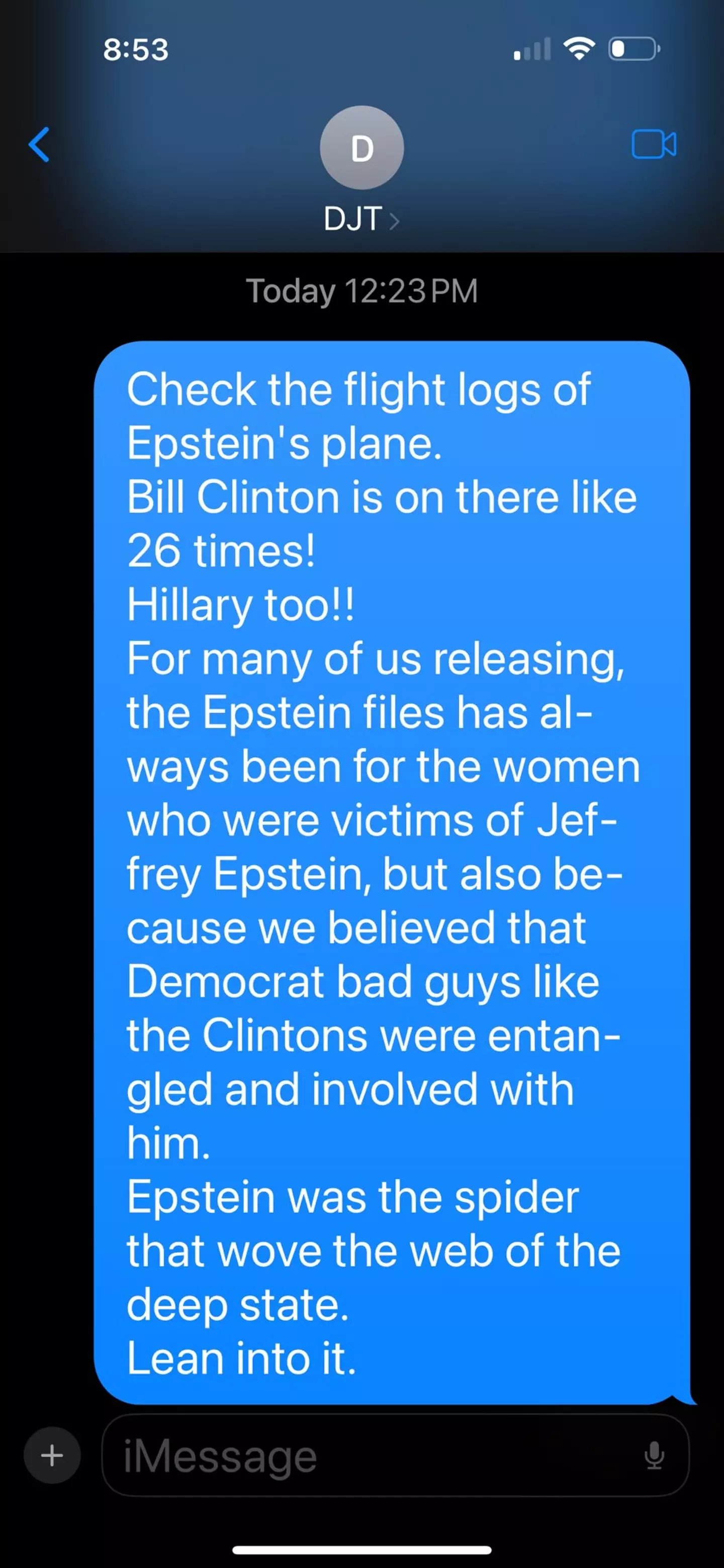 Last week, Greene shared a screenshotted text message exchange she said she had sent the president earlier in the day about releasing the Epstein files, which she said 'is what sent him over the edge' (X/@RepMTG)