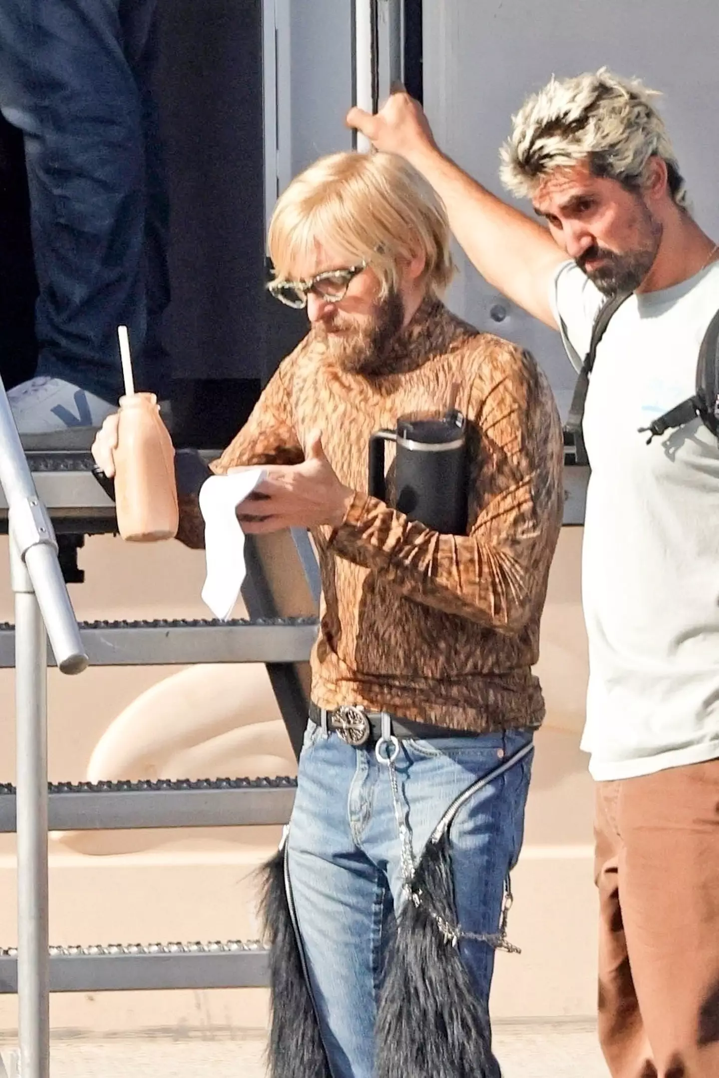 The actor was spotted filming a new movie this week, sporting a brand new look (Backgrid)
