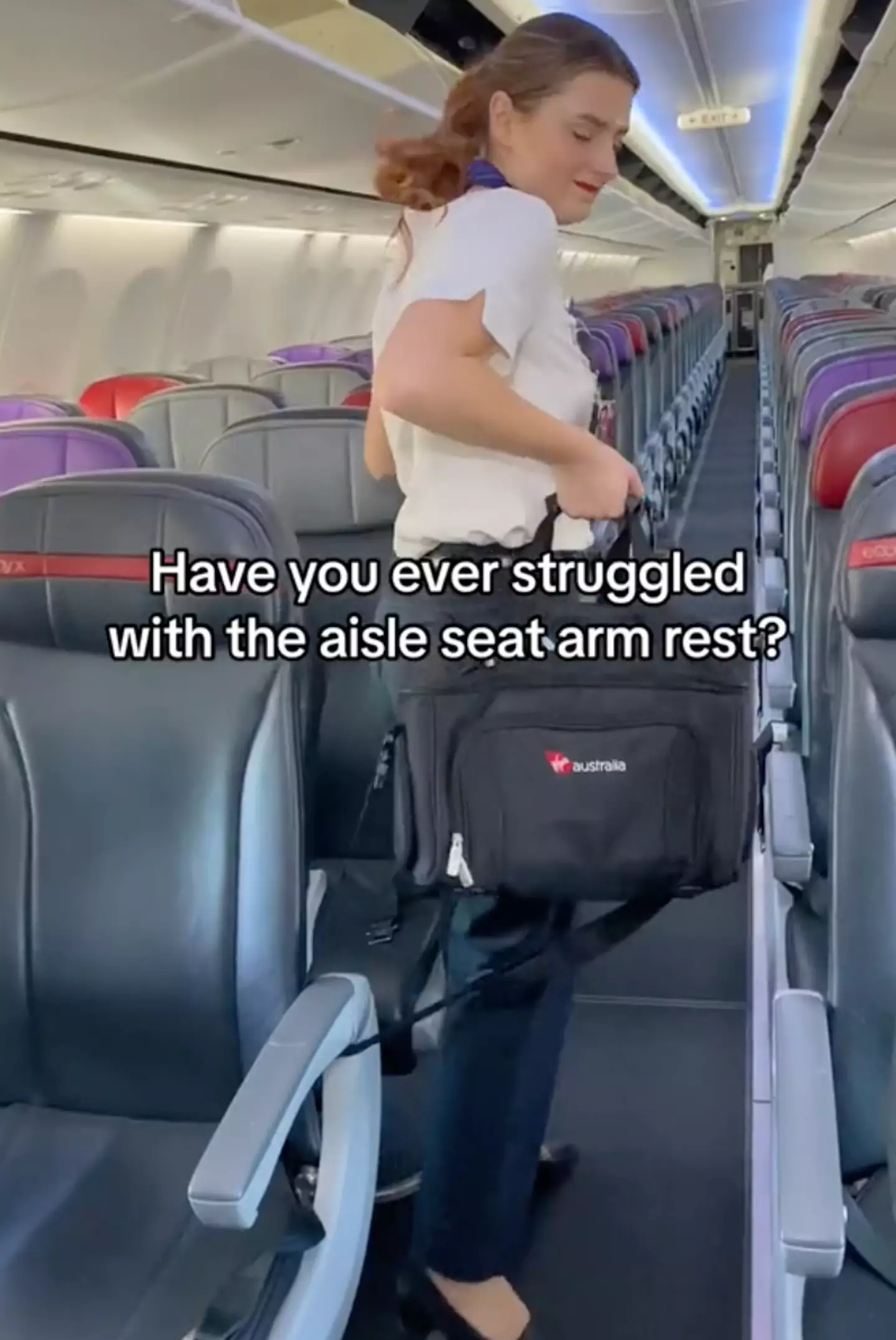 The flight attendant demonstrated some of the issues that come with economy seating.