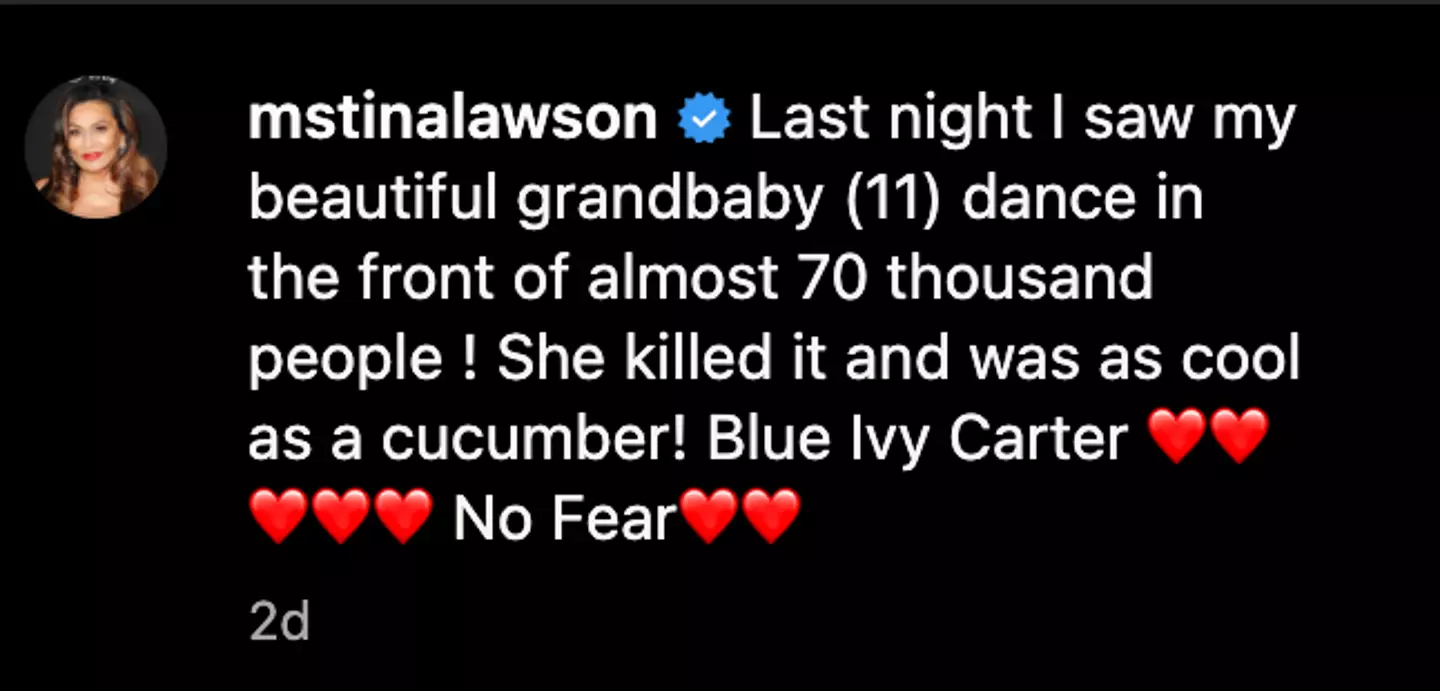 Her grandmother, Tina Knowles, took to Instagram to say how proud she was of Blue Ivy.