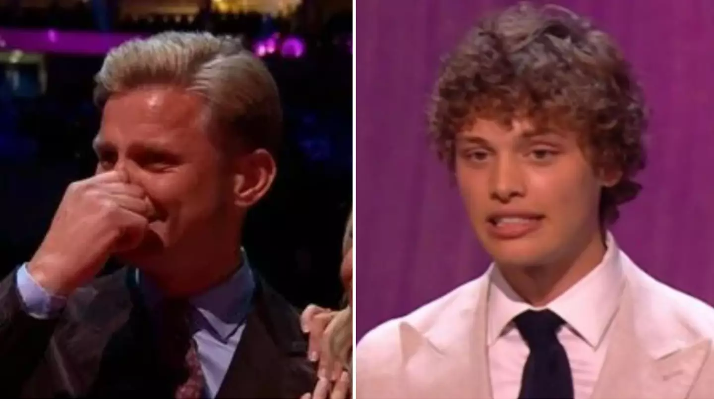 Jeff Brazier gets comforted after breaking into tears as son Bobby wins NTA