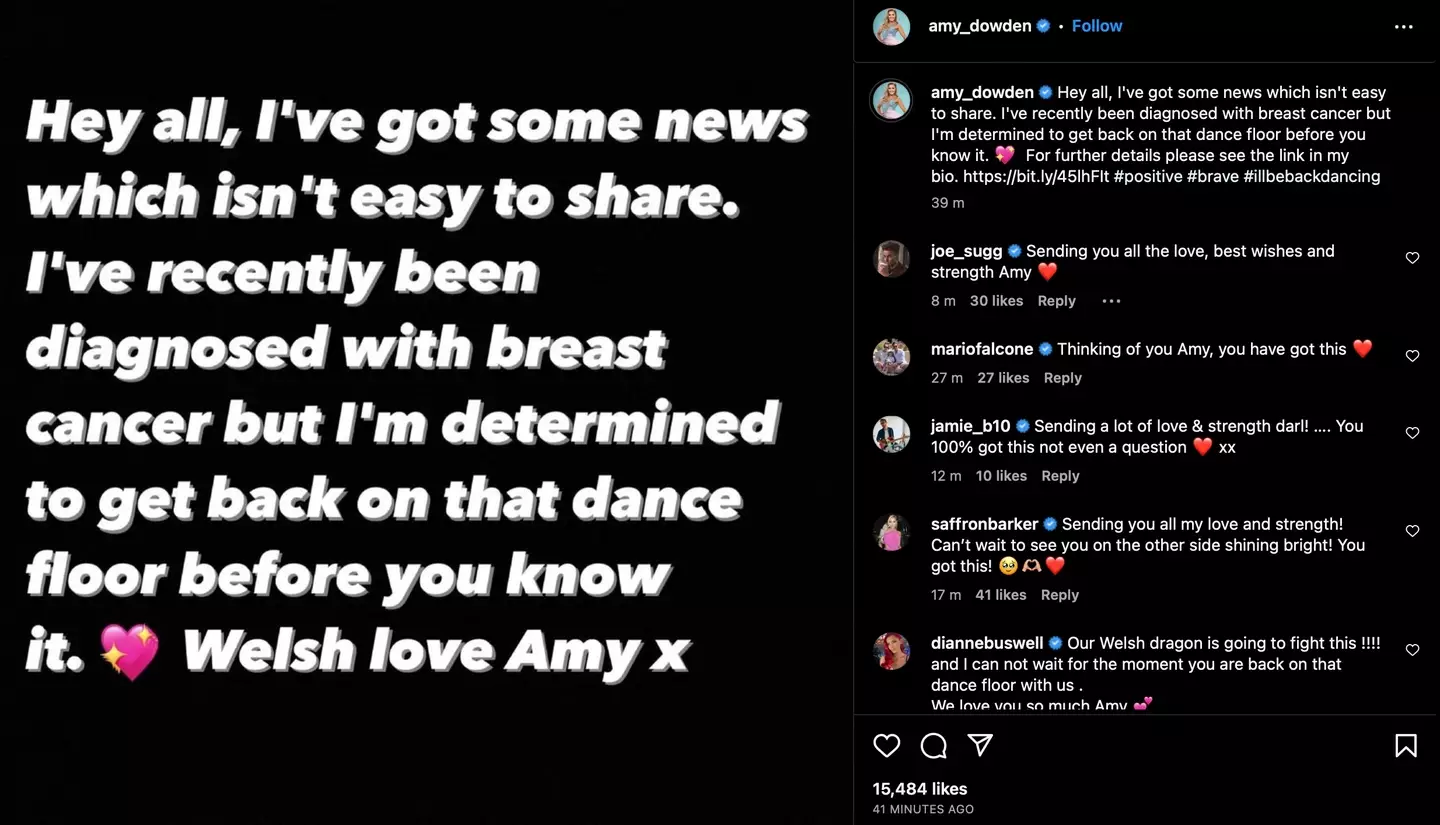 Amy Dowden announce she's been diagnosed with cancer.