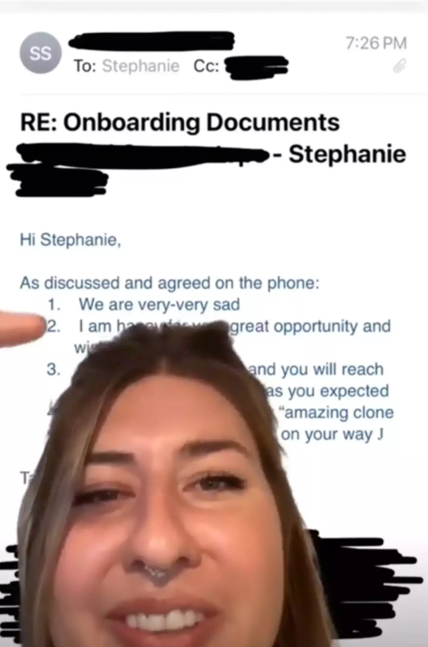 Stephanie shared the email on TikTok.