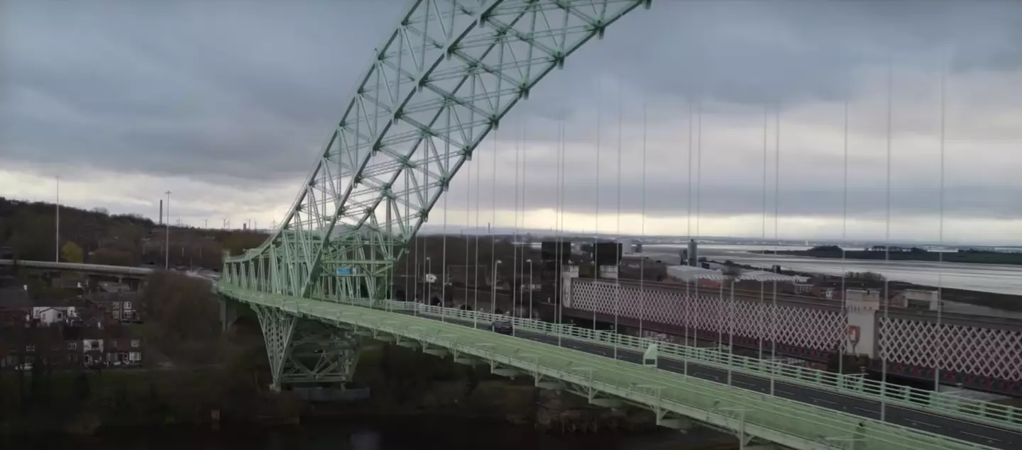 The Silver Jubilee bridge, which is also known as the Runcorn Bridge, crosses the River Mersey (