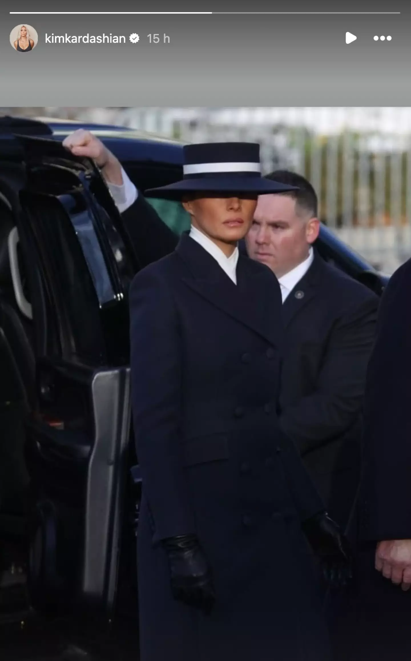 Kim shared a snap of Melania on social media the day of Donald Trump's inauguration (20 January) (Instagram/@melaniatrump)