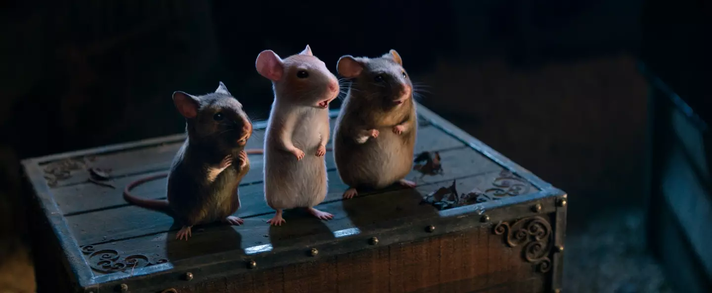 Comedians Romesh Ranganathan, James Acaster, and James Corden play the three mice. (