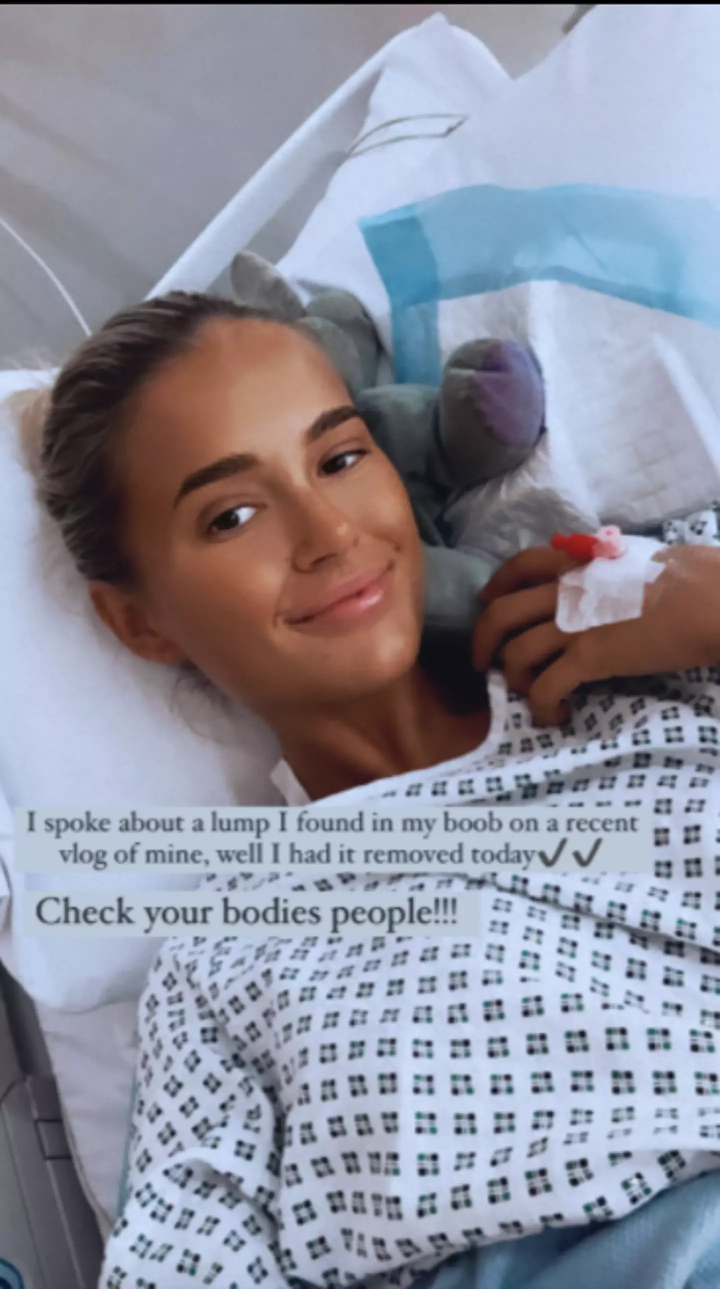 Molly-Mae shared a photo of herself in hospital in good spirits (