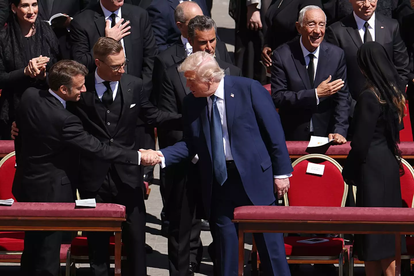 The pair later shook hands during the ceremony (Dan Kitwood / Staff / Getty)