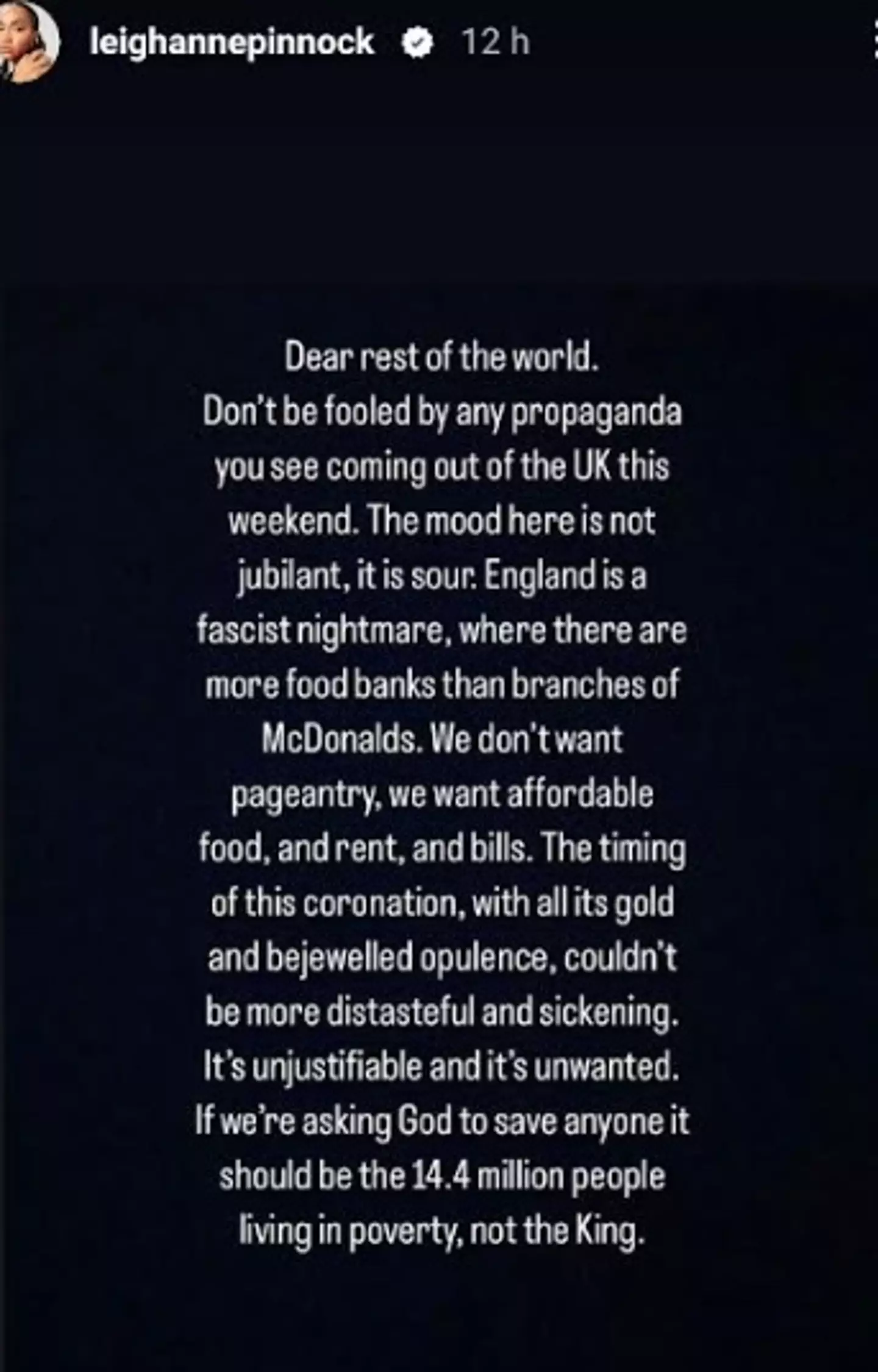 Leigh-Anne re-shared the statement on Instagram.
