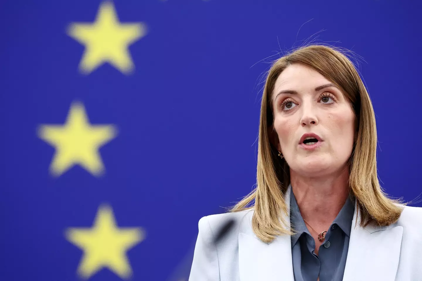 European Parliament President Roberta Metsola also spoke at the event in Brussels (FREDERICK FLORIN/AFP via Getty Images)