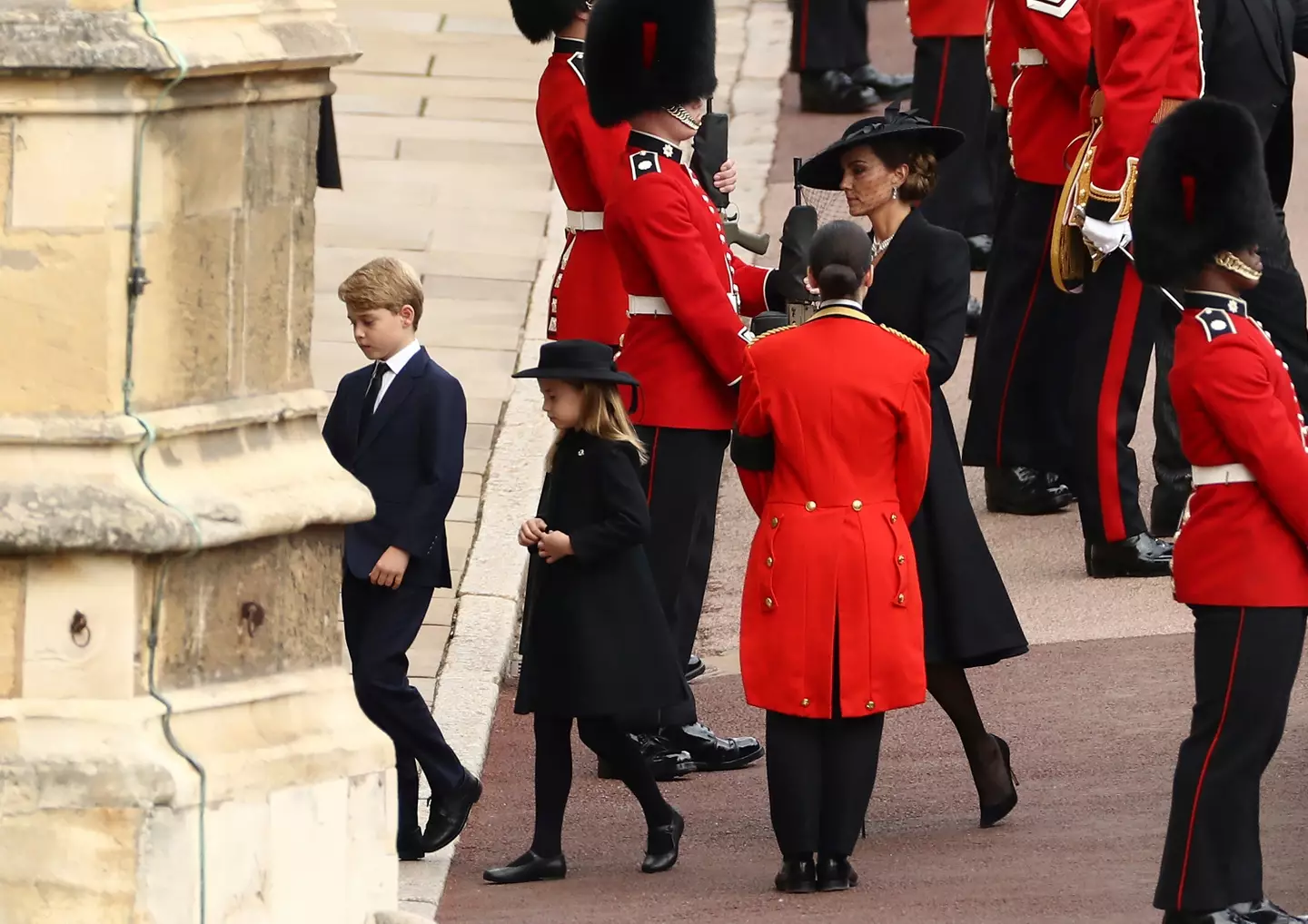 Prince George and Princess Charlotte arriving at Westminster Abbey with the Princess of Wales.