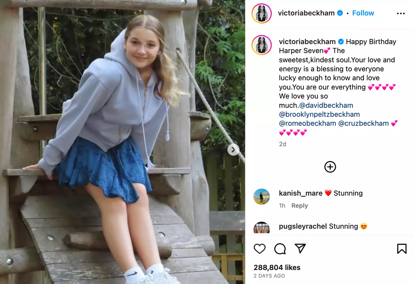 Victoria Beckham wished her daughter a happy birthday on Instagram.