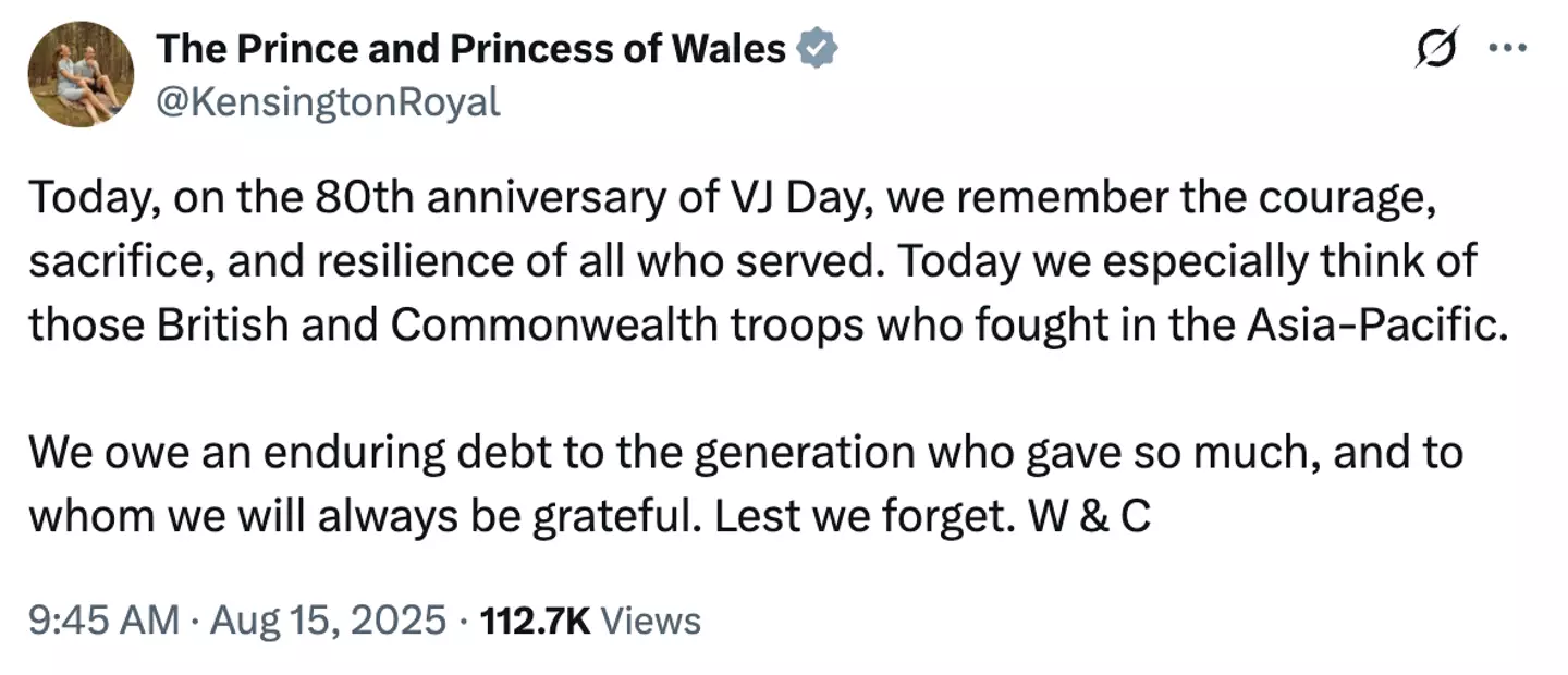 The Wales' shared a message online (X/@KensingtonRoyal)