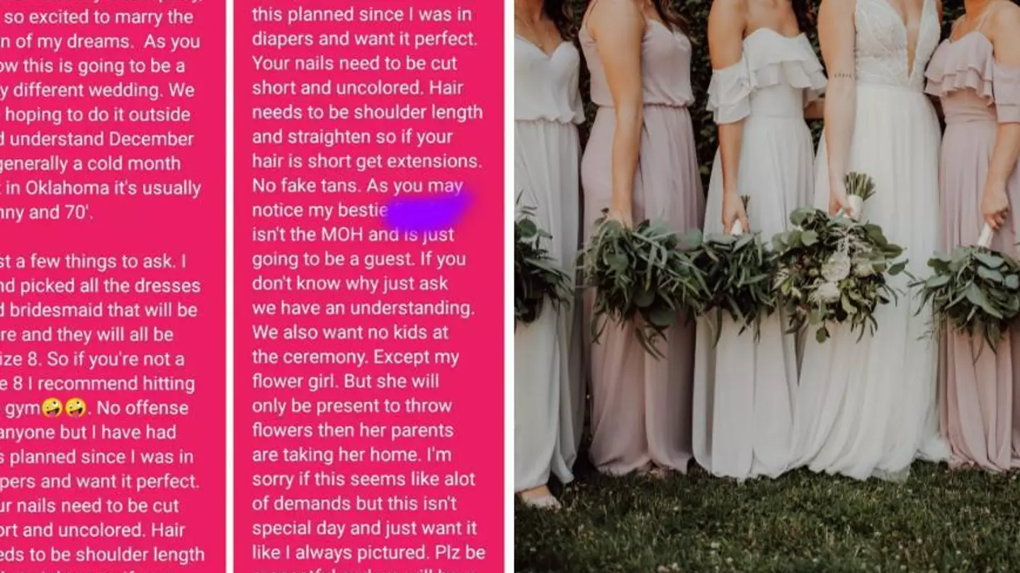 Woman demands bridesmaids drop to a size 8 to fit into dresses at her wedding