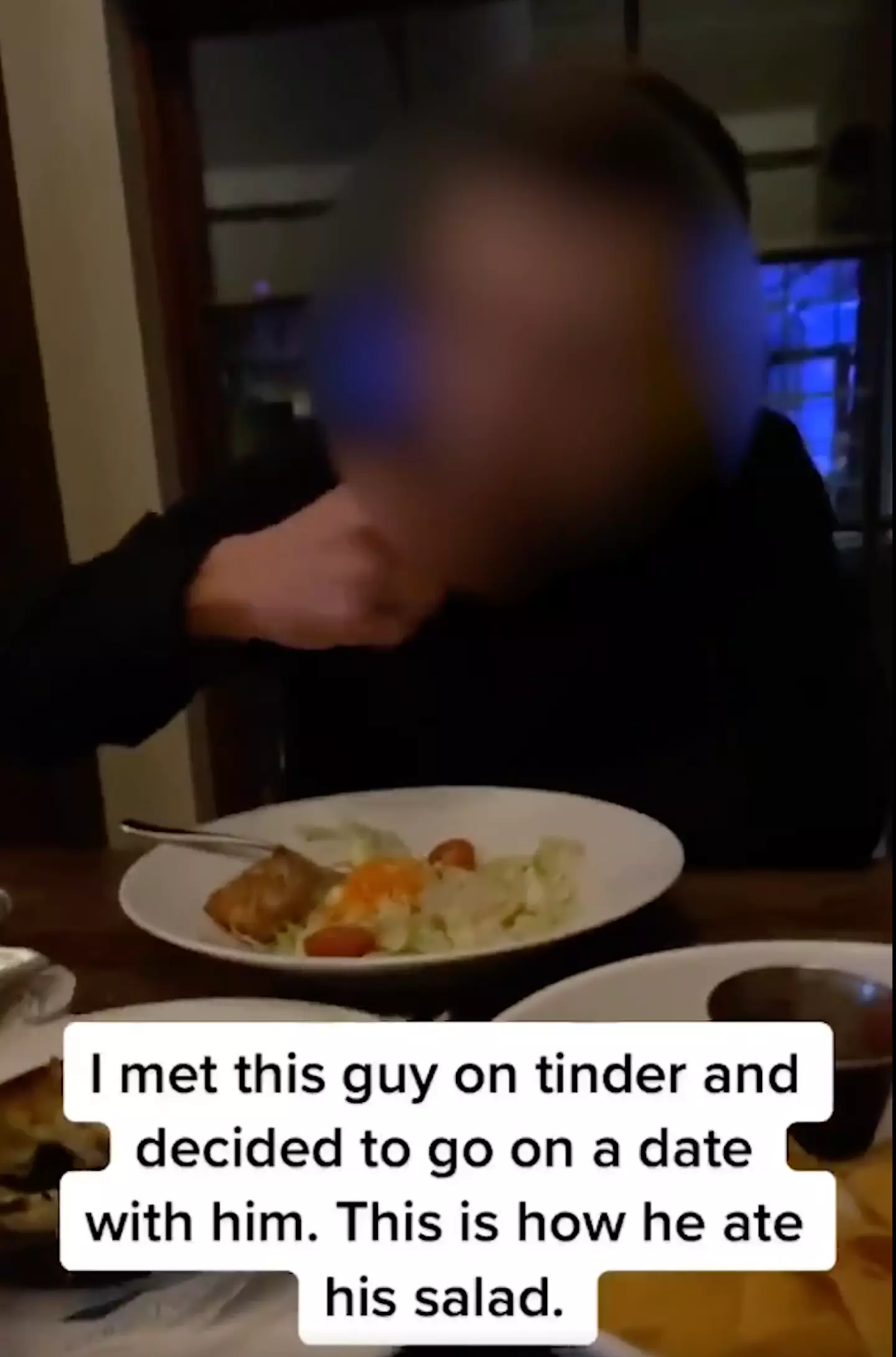 The woman was left unimpressed by her date's salad eating technique (
