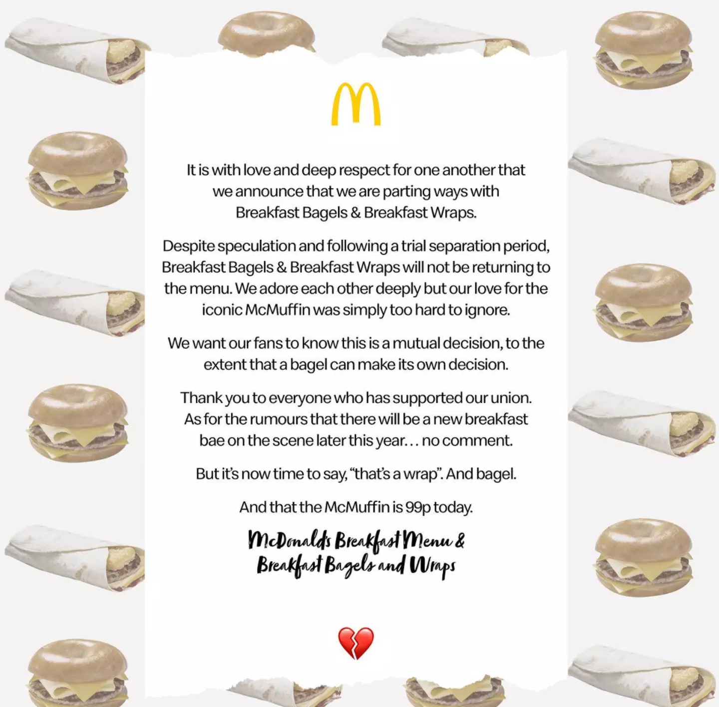 McDonald's released the statement on Monday morning (