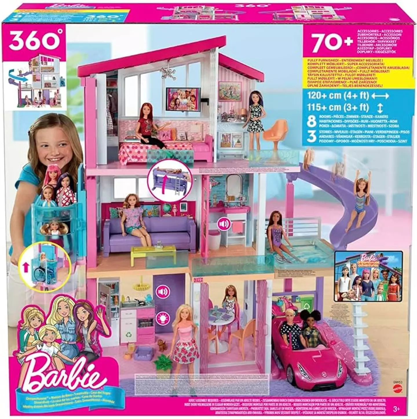 The dreamhouse comes with 70 pieces to play with.