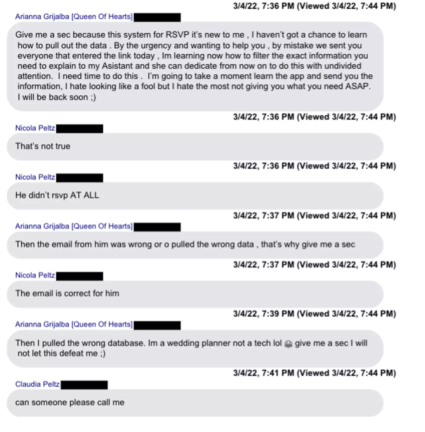 The texts indicate strong tensions during the wedding planning (CIRCUIT COURT OF THEELEVENTH JUDICIAL CIRCUIT IN ANDFOR MIAMI-DADE COUNTY, FLORIDA)