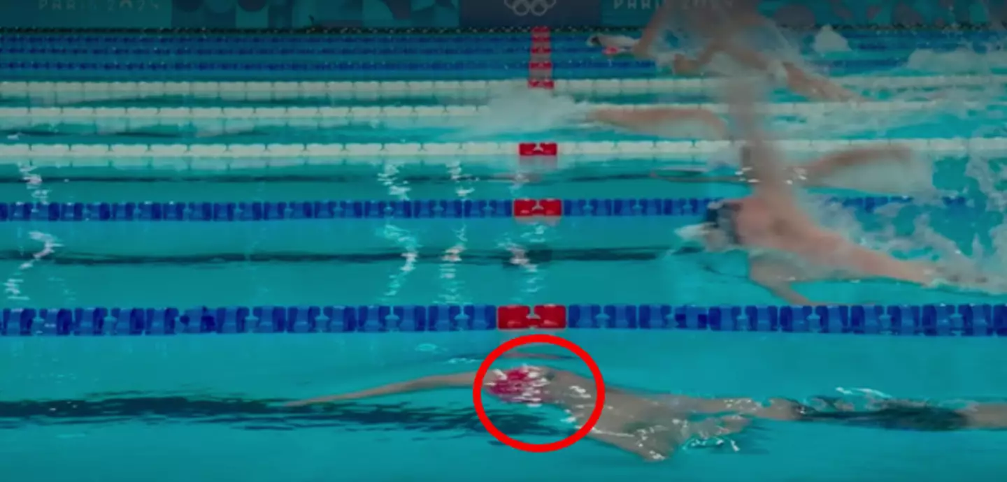 Luke Greenbank (circled) failed to surface from the water before the 15m red mark (BBC)