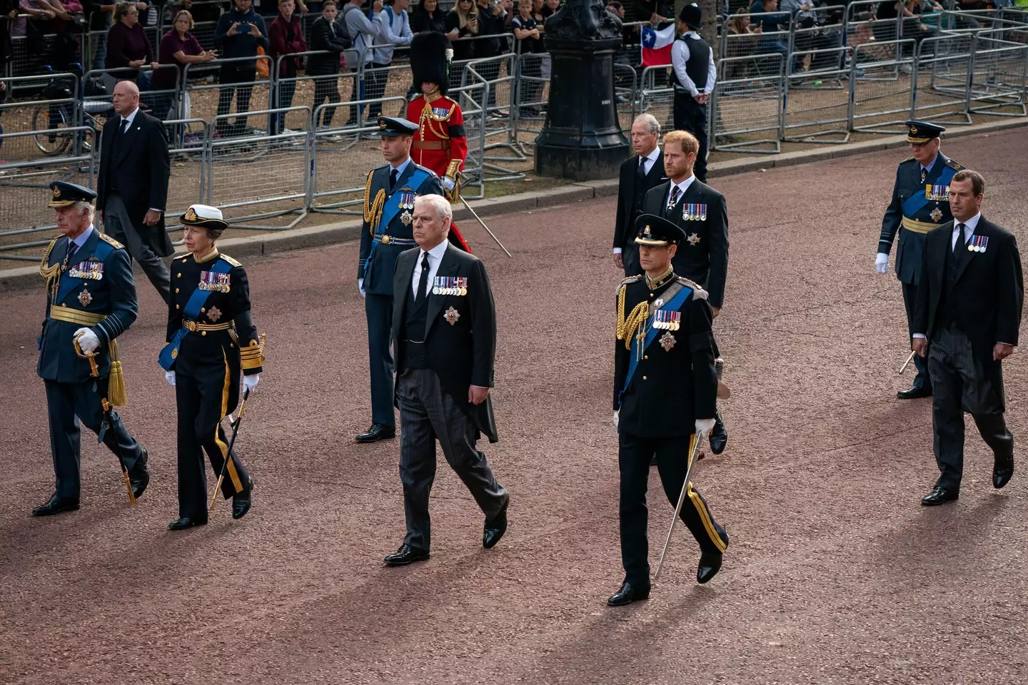 Earl of Snowdon [center rear] joined senior royals in the procession.