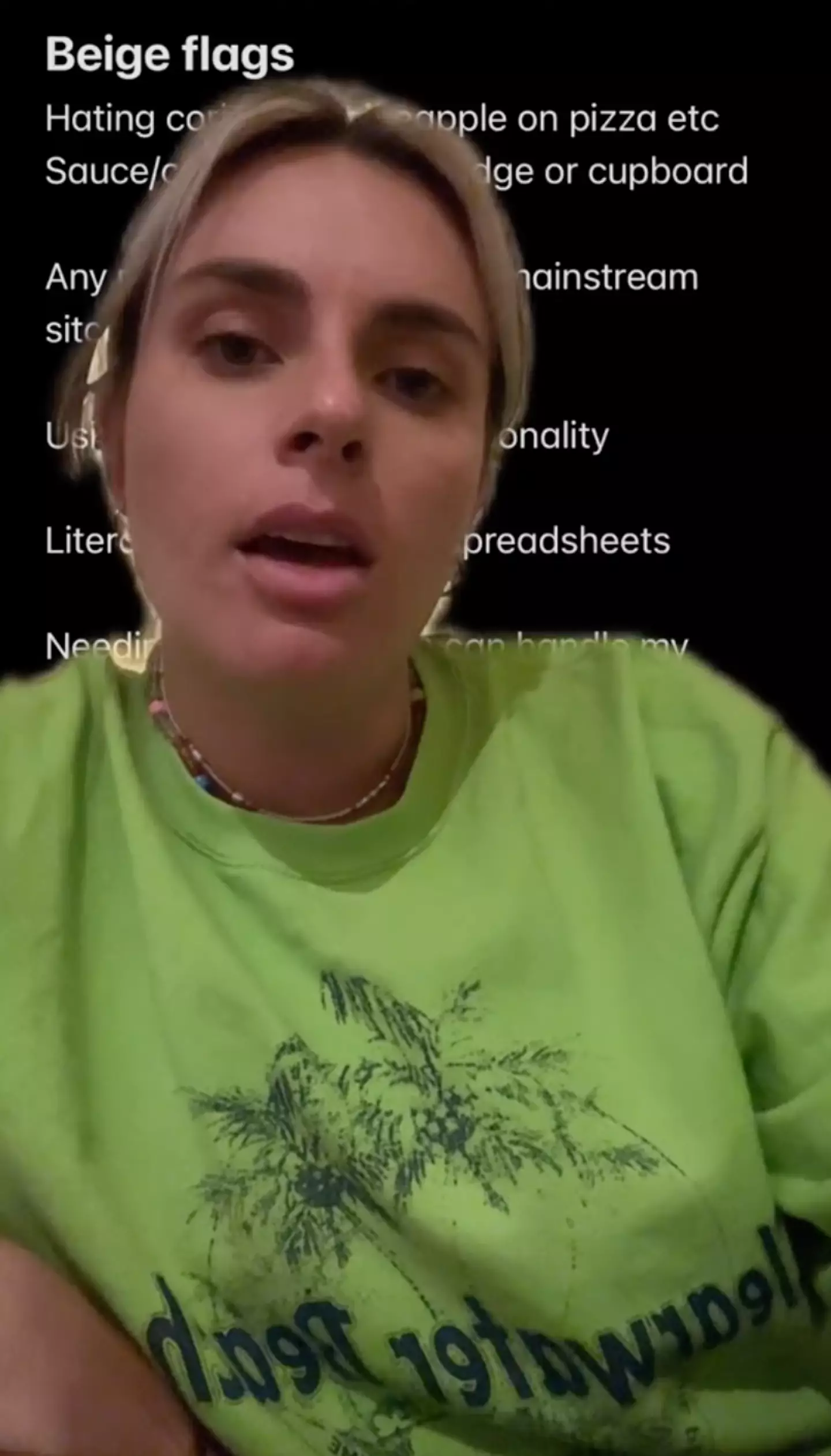 Caitlin coins the term 'beige flags' in a viral TikTok video.