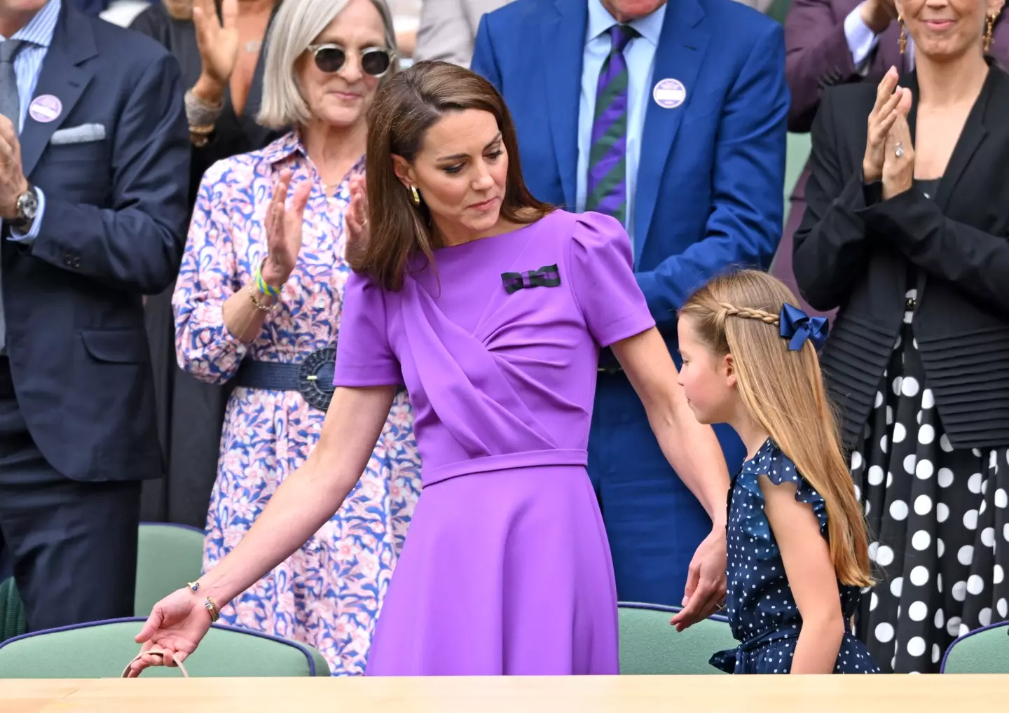 Kate Middleton and Princess Charlotte at the Wimbledon final yesterday (14 July). (Karwai Tang/WireImage/Getty Images)
