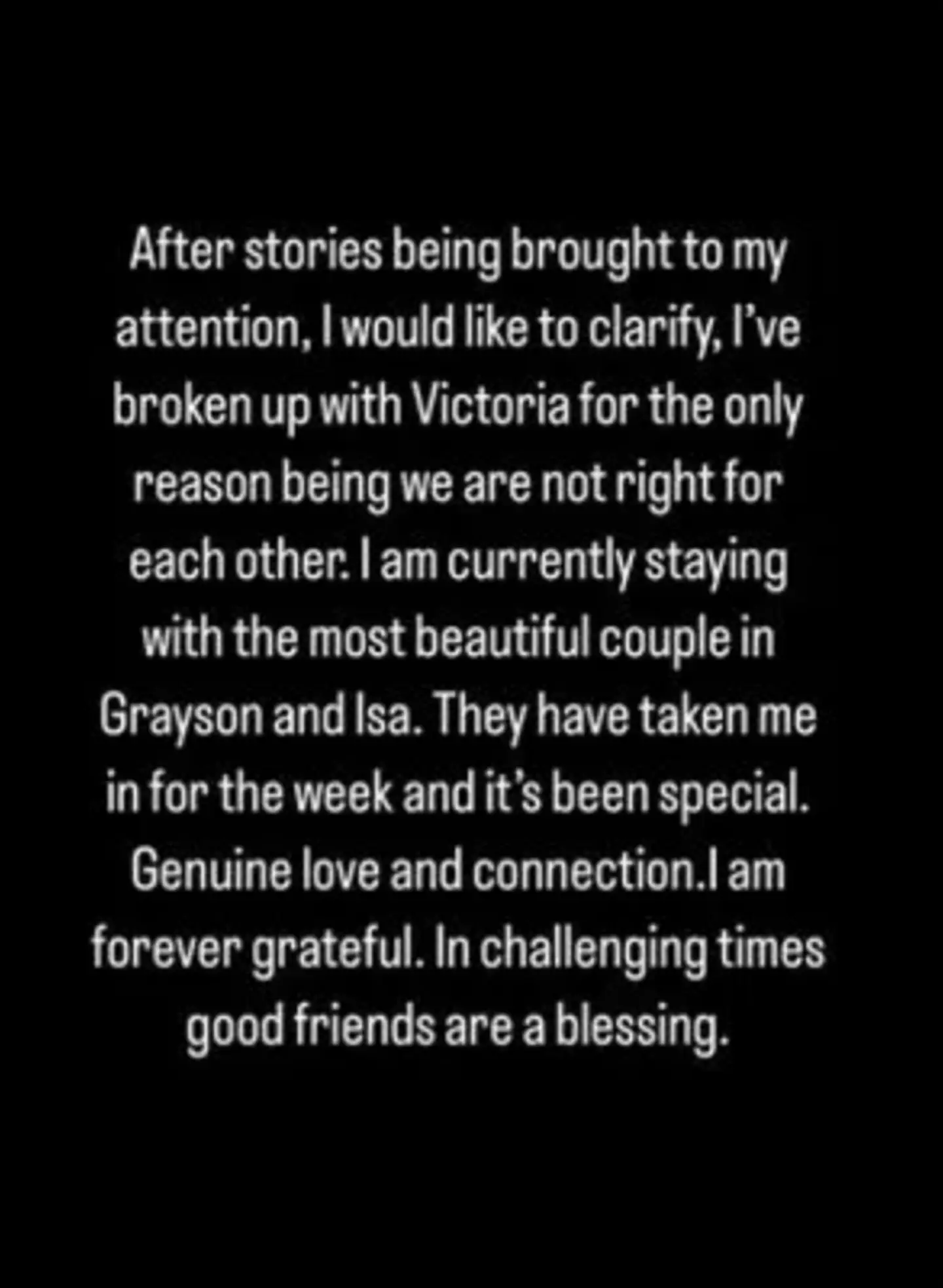 The rugby player took to Instagram to share a statement on the matter.