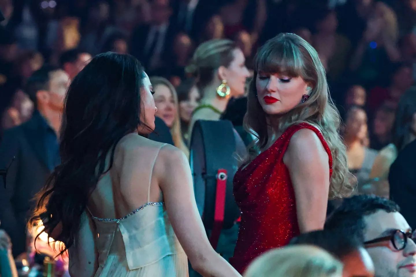 Taylor was seen sitting with Cynthia Erivo and Margaret Qualley (Kevin Mazur/Getty Images for The Recording Academy)