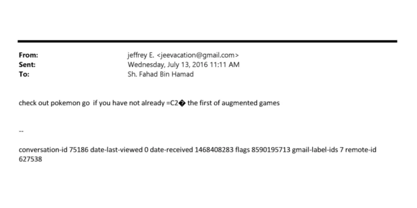 The Pokémon Go app was mentioned in the Epstein files (US Department of Justice)