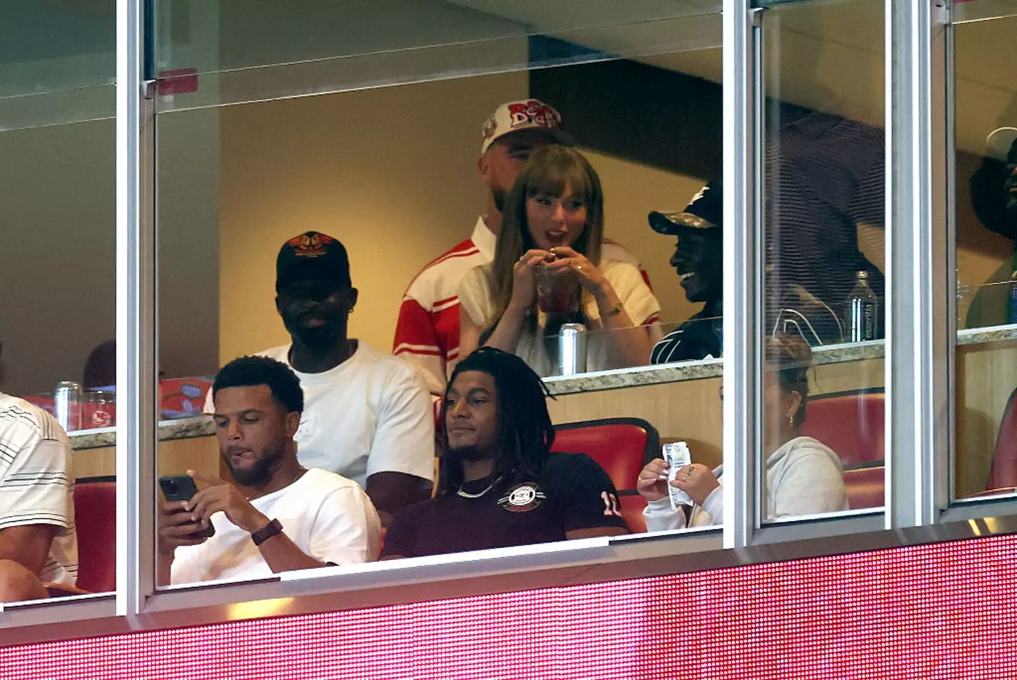 Swifties couldn't help but notice the blinding shine of Taylor's engagement ring (Jamie Squire / Staff / Getty Images)