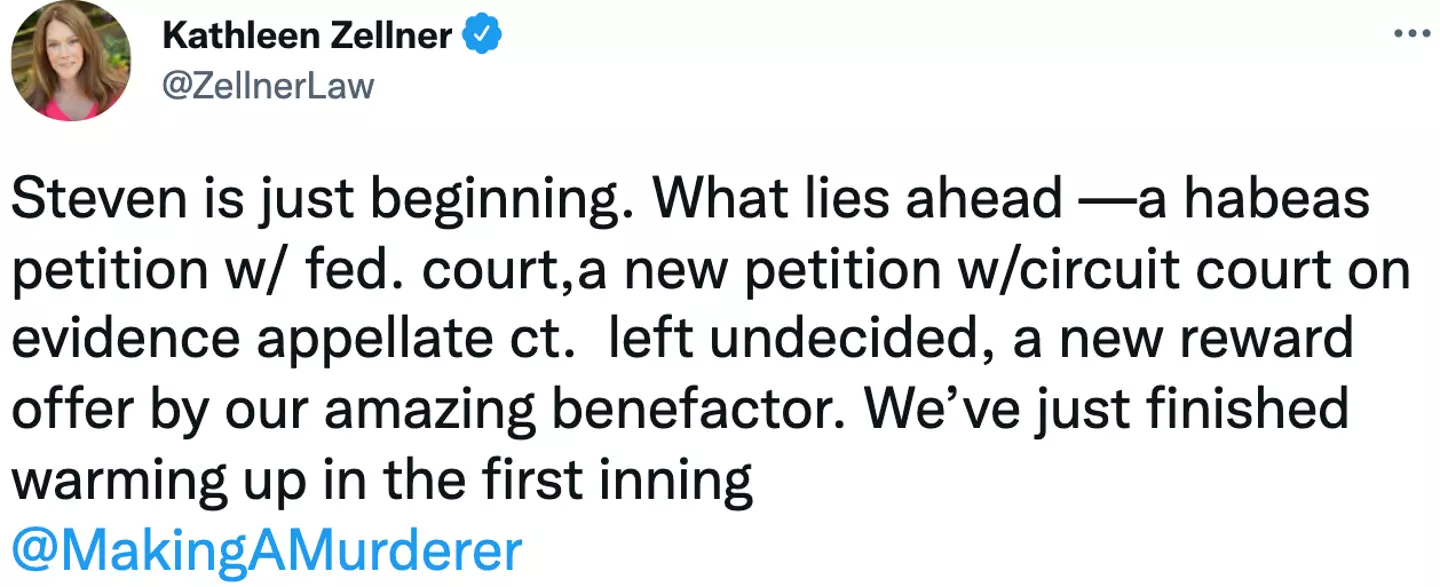 Kathleen Zellner tweeted an updated after Wisconsin Supreme Court denied review request (