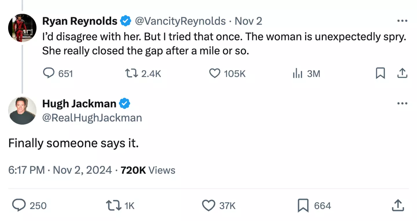 The Wolverine star weighed in on the discourse (X/@RealHughJackman)