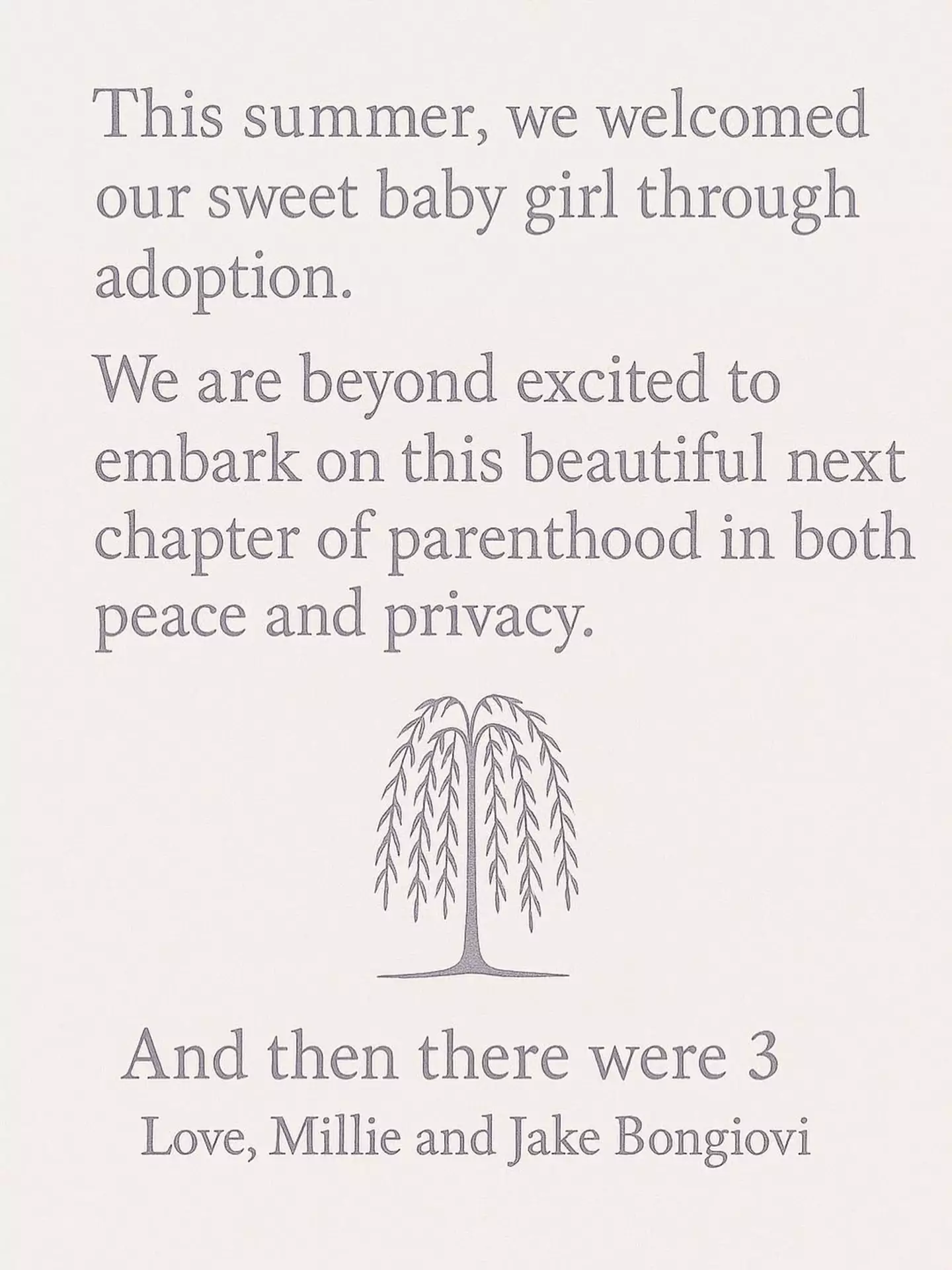 The pair recently welcomed a baby girl via adoption (Instagram/@milliebobbybrown)