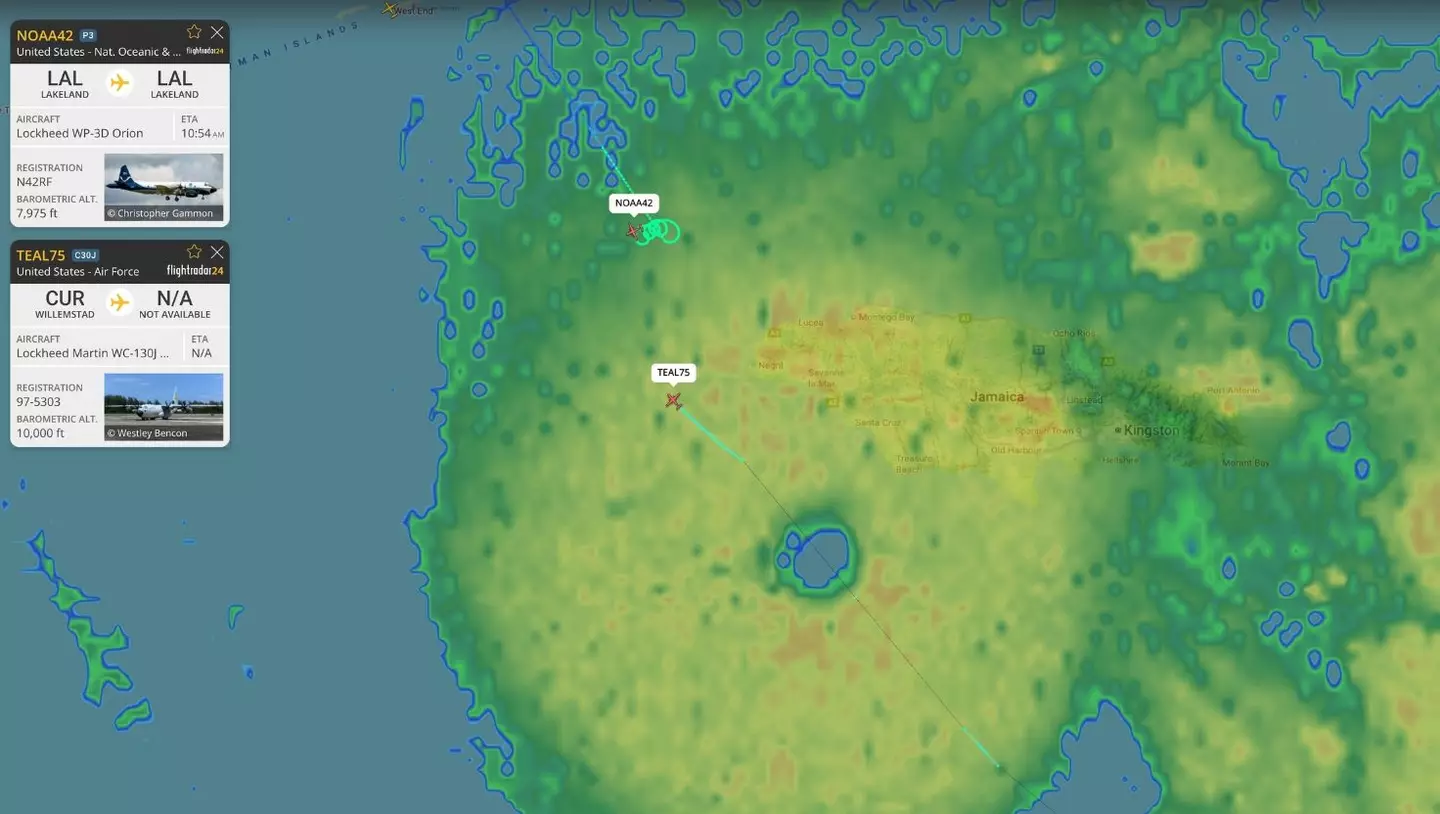 Two hurricane hunters were spotted by flight fanatics (X/@flightradar24)