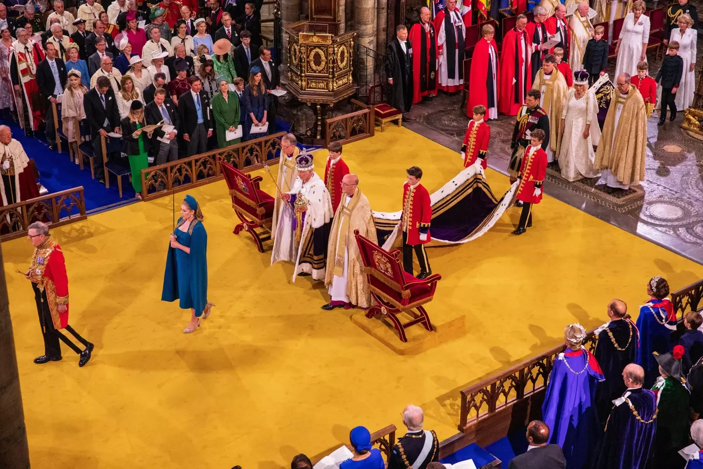 Penny Mordaunt carrying her sword during the coronation of King Charles III.