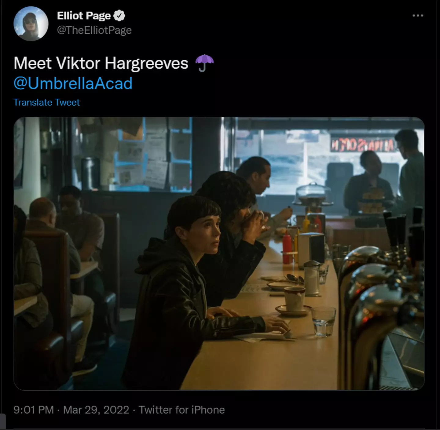 Elliot Page shared the news with his Twitter followers (