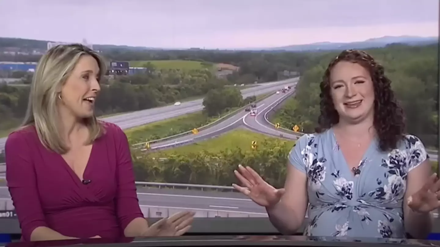 News reporter gives morning news while in active labour and people are making very sad point