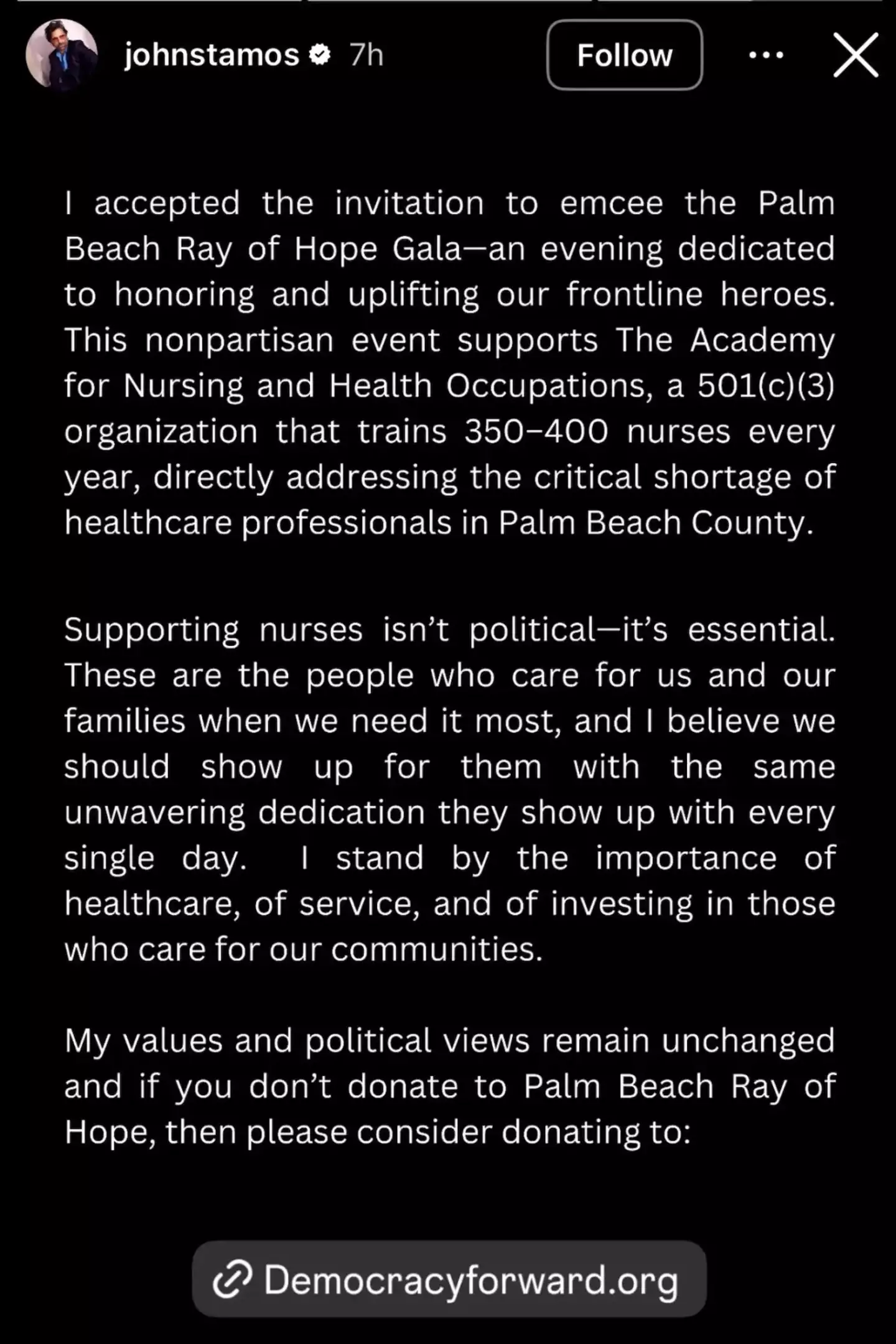 Stamos issued a statement over his attendance (Instagram/@johnstamos)