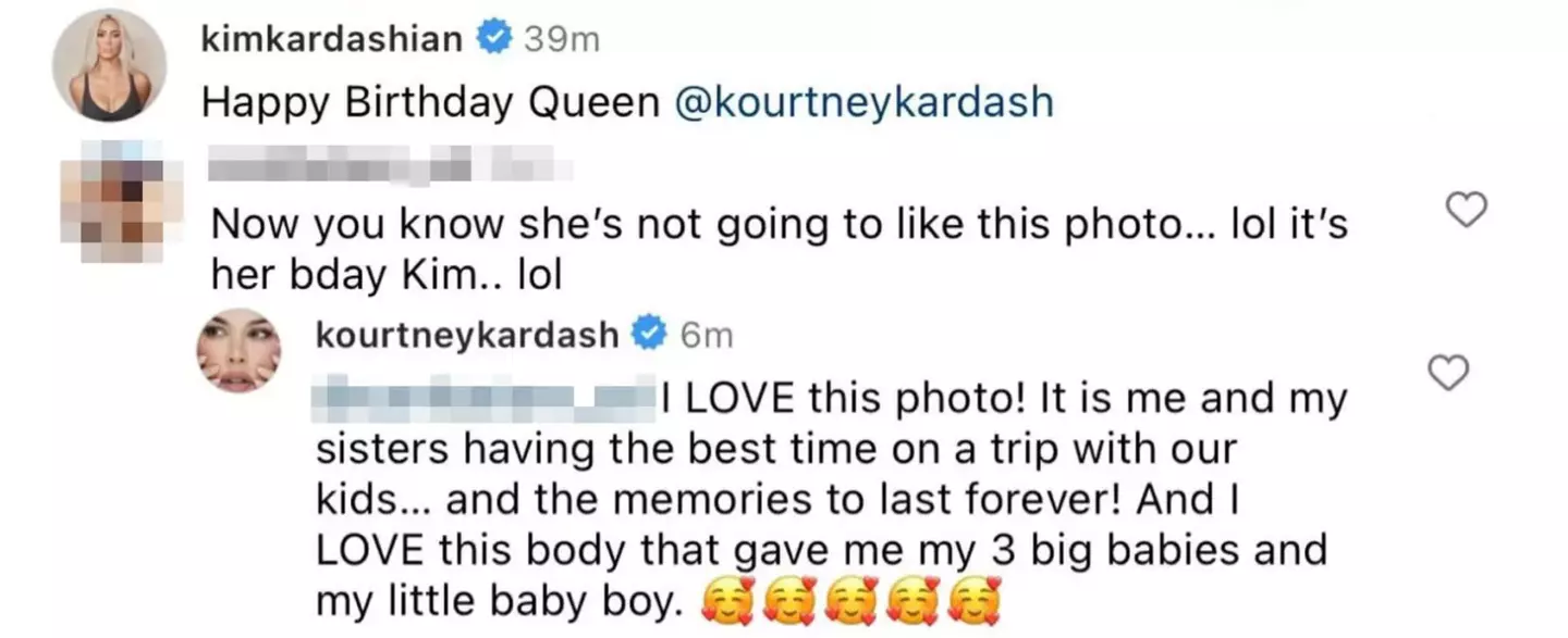 Kourtney responded to the comments. (Instagram/@kimkardashian)
