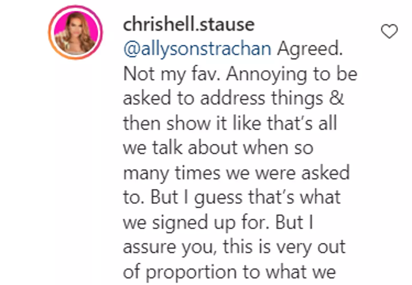 Chrishell replied to a comment about how the last season has been (