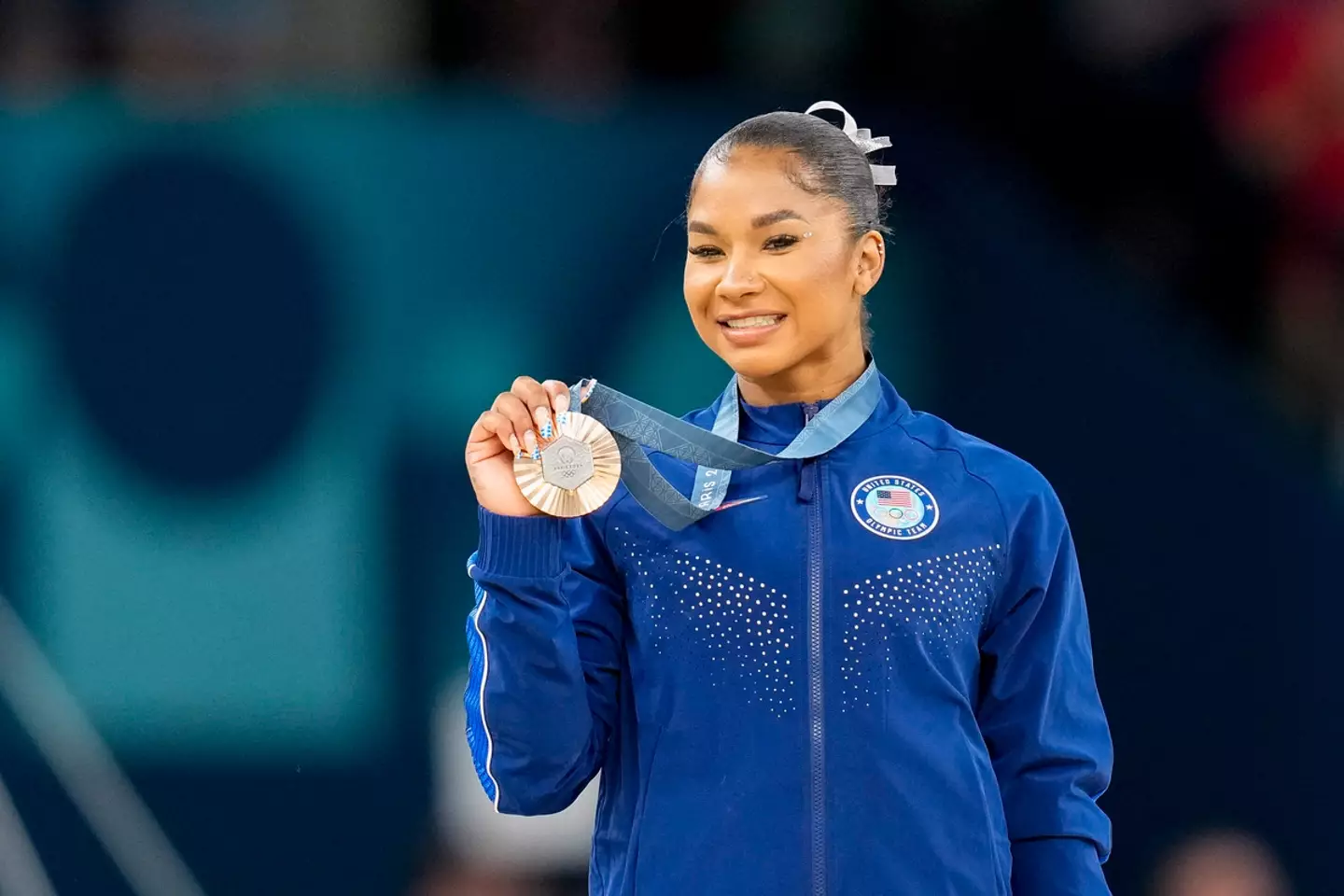 Team USA's Jordan Chiles won the bronze medal during the floor final. (Alex Gottschalk/DeFodi Images via Getty Images)